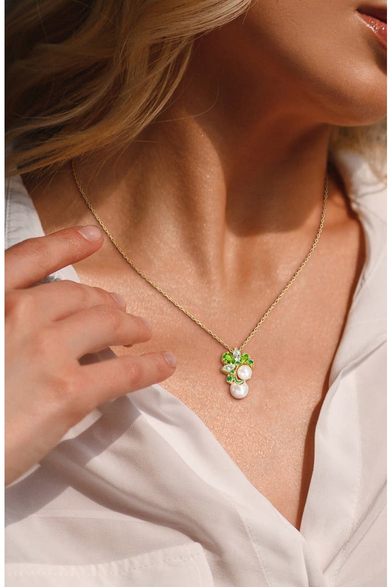Semiprecious Stone & Cultured Pearl Pendant Necklace & Stud Earrings Set, Alternate, color, GREEN