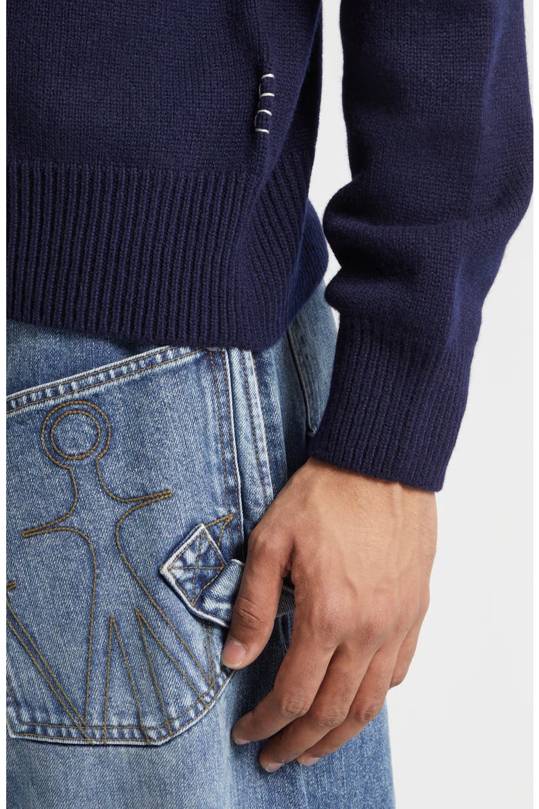 Loafer Stitch Cashmere V-Neck Sweater, Alternate, color, NAVY