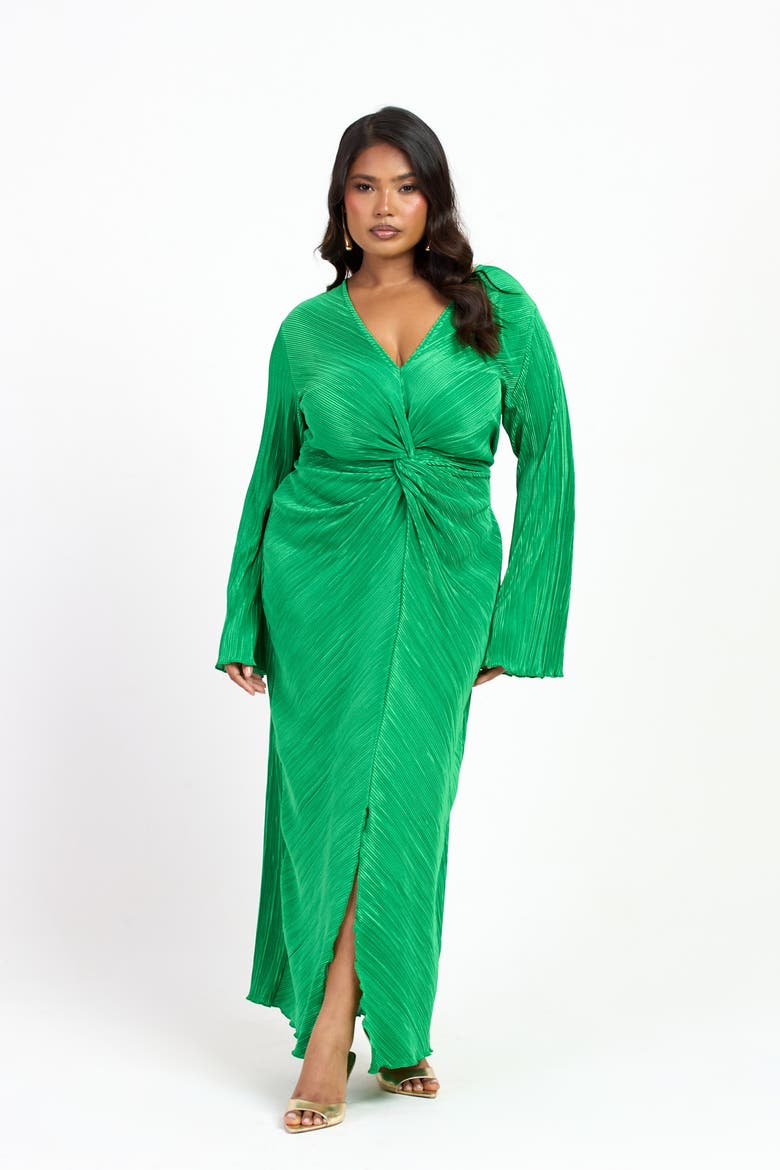 Curve Plisse Flare Sleeve Midaxi Dress, Alternate, color, Green
