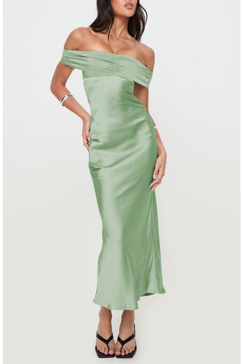 Sadee Off the Shoulder Satin Cocktail Dress, Main, color, SAGE