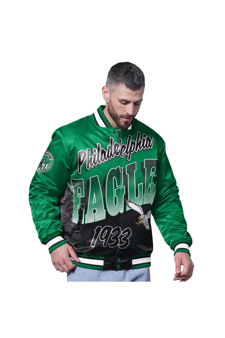 Men's Starter Kelly Green Philadelphia Eagles Retro Pass Rush Varsity Full-Snap Jacket, Main, color, Kelly Green
