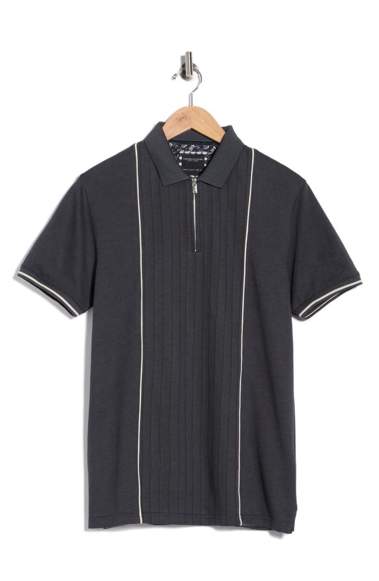 DENIM AND FLOWER Textured Zip Polo, Main, color, Black