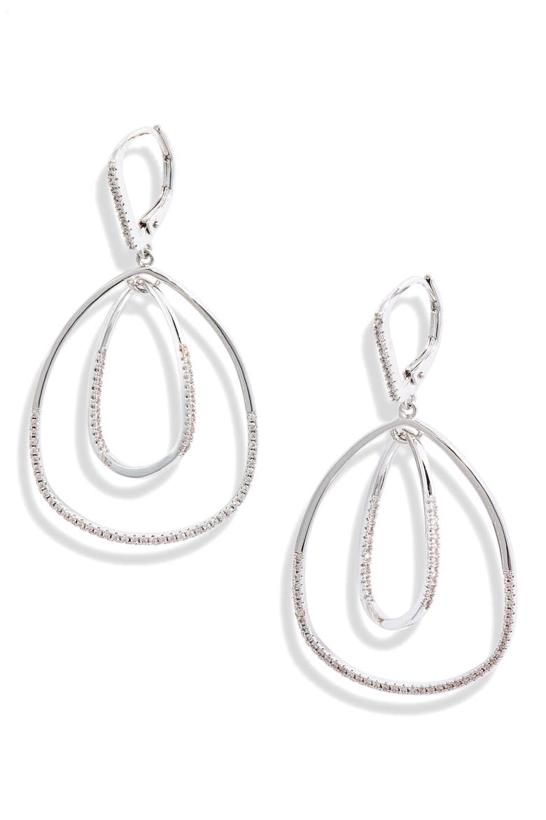 Pavé Inset Oval Orbital Earrings, Main, color, CLEAR- SILVER