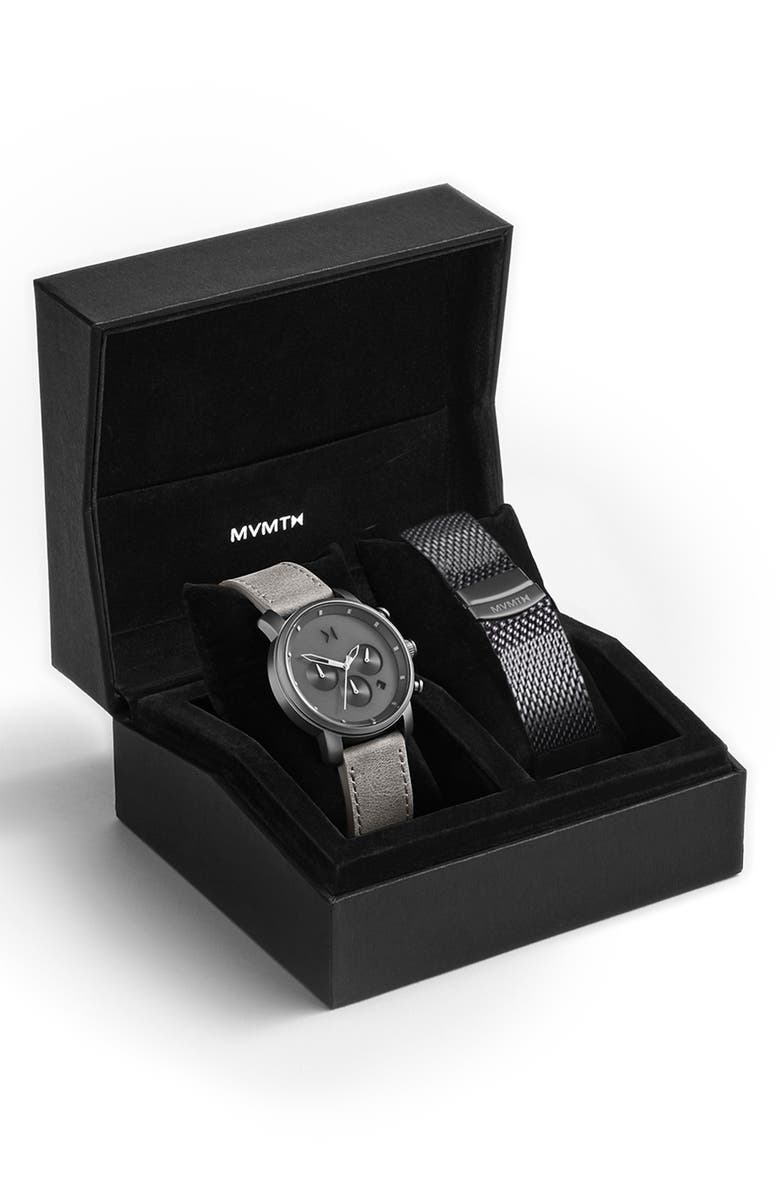 MVMT WATCHES MVMT The Chrono Chronograph Leather Strap Watch & Mesh Strap Set, 40mm, Main, color,