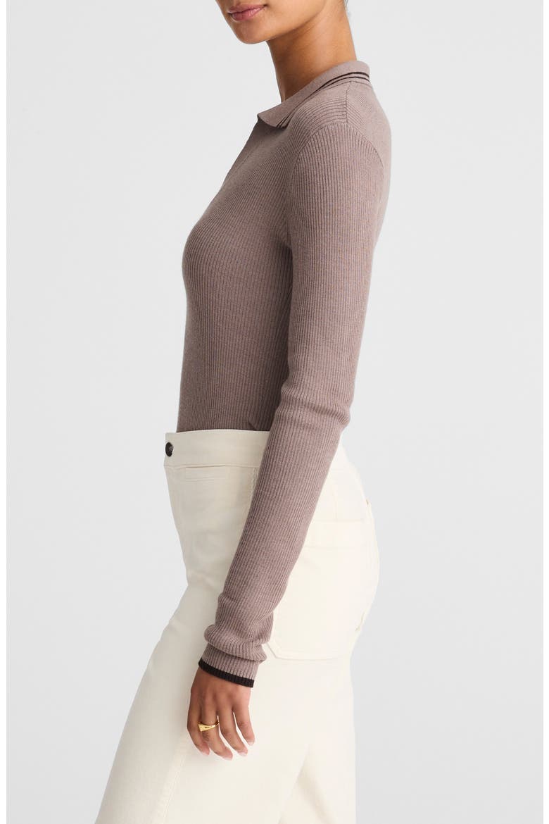 Johnny Collar Merino Wool & Silk Sweater, Alternate, color, MINK WITH MOLASSES TIPPING