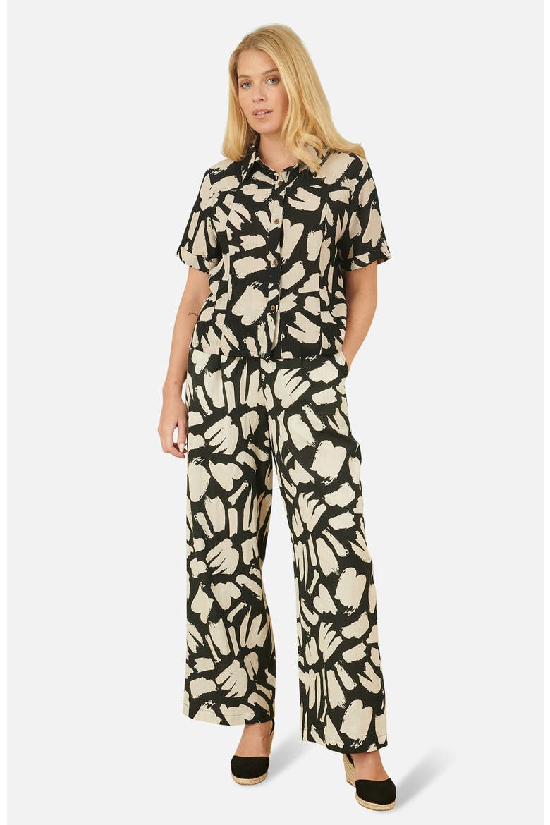High Waisted Printed Wide Leg Trousers, Alternate, color, Black