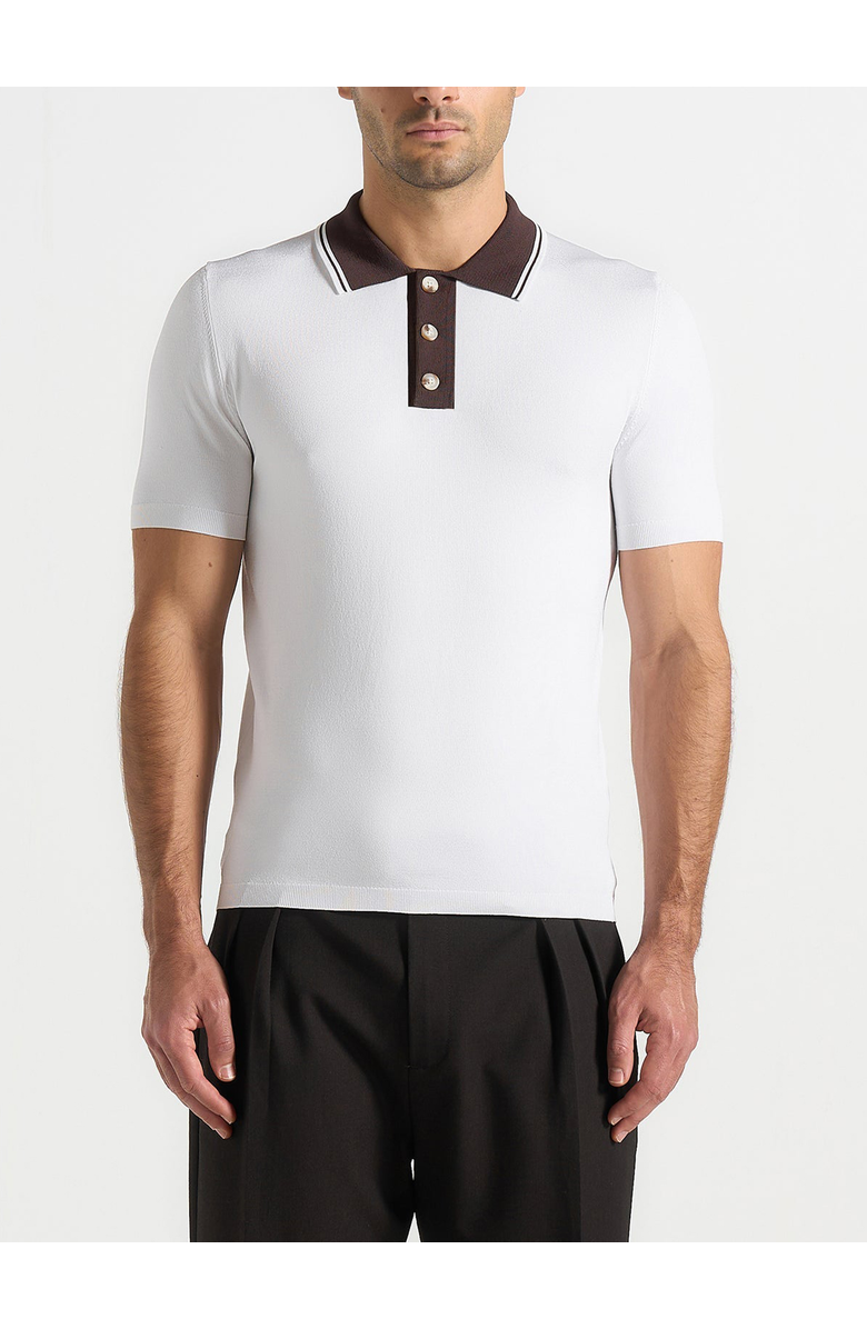Manière De Voir Roux Contrast Detail Luxe Knit Polo Shirt, Alternate, color, White
