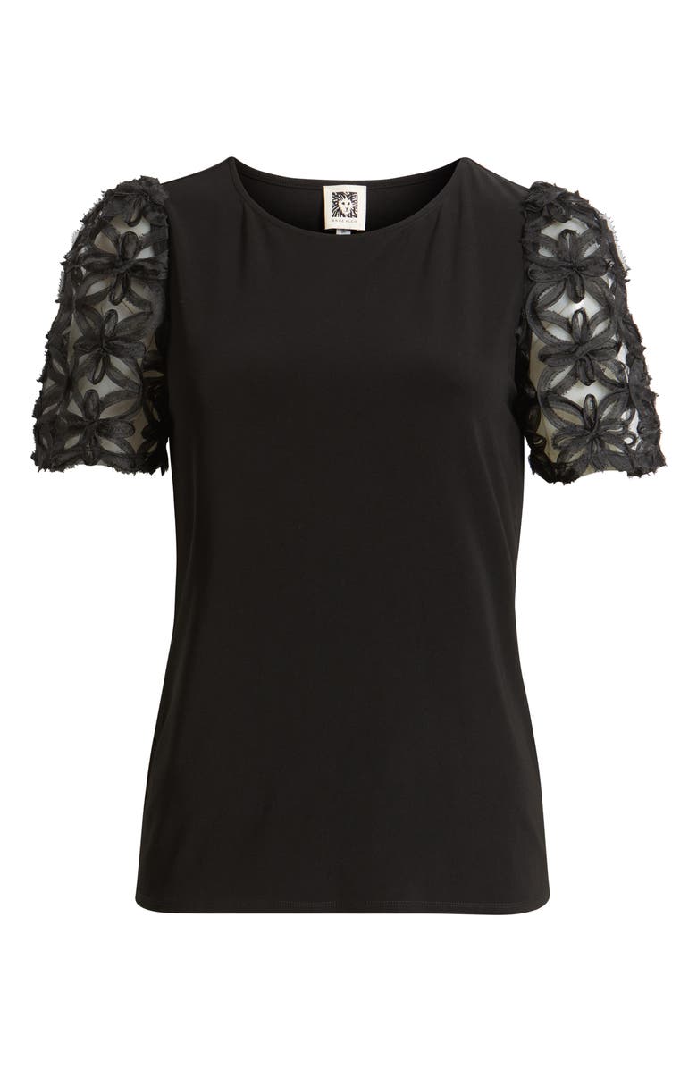 Anne Klein Floral Sleeve Top, Main, color, Anne Black