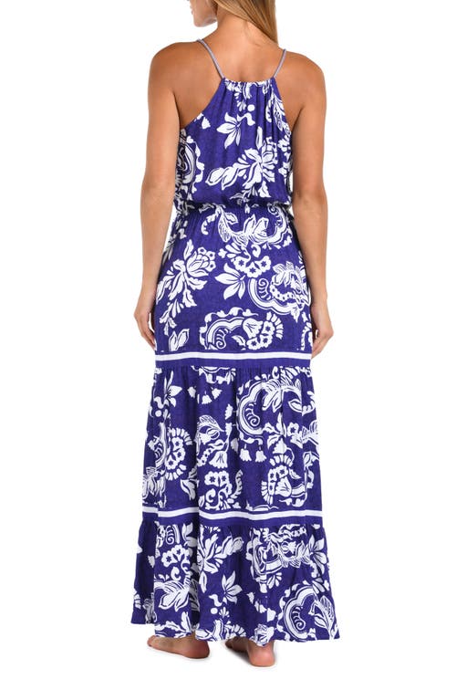 Sunshine 79 Floral Print Sleeveless Maxi Dress In Blue