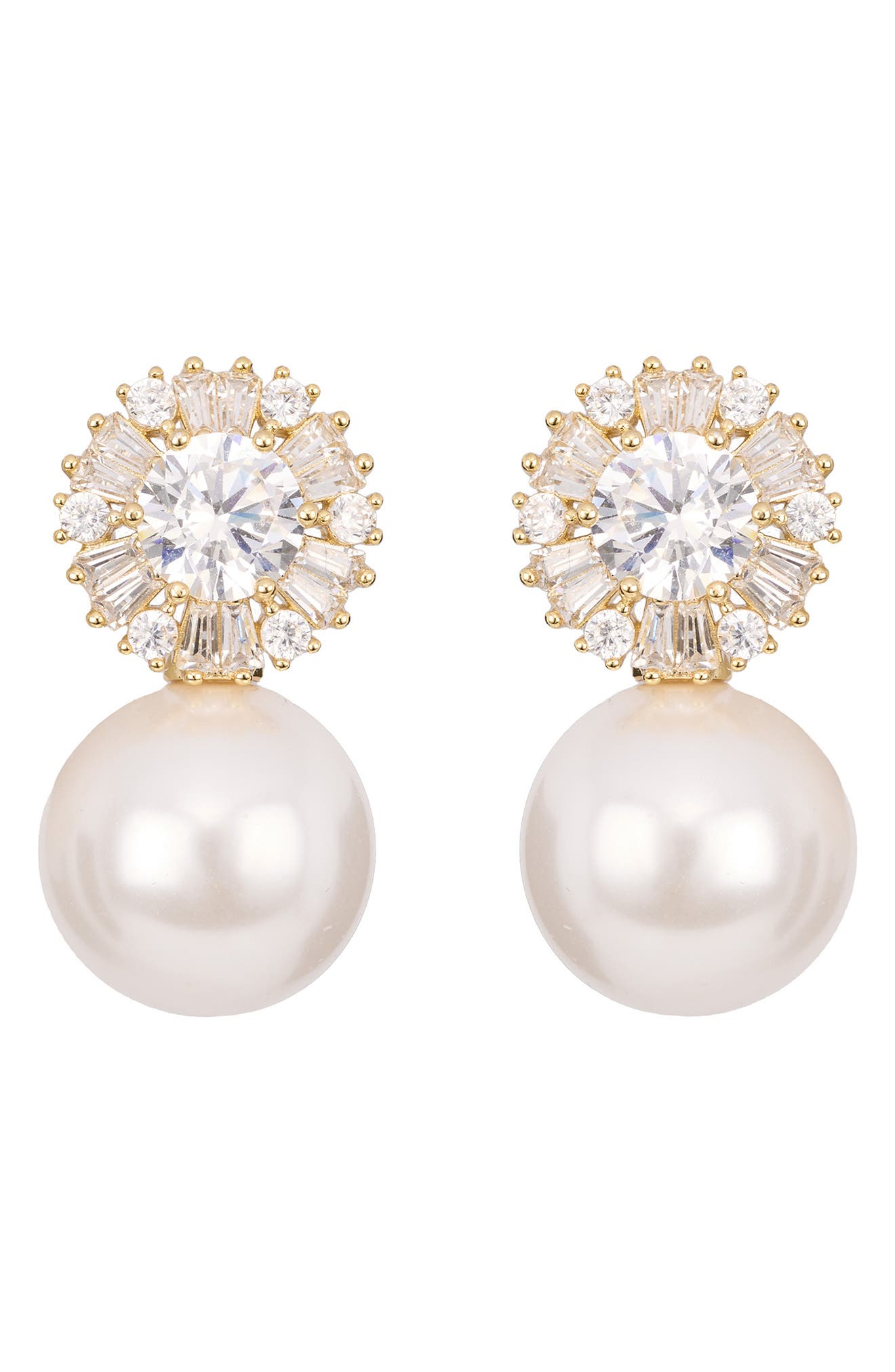 Cubic Zirconia & Faux Pearl Drop Earrings