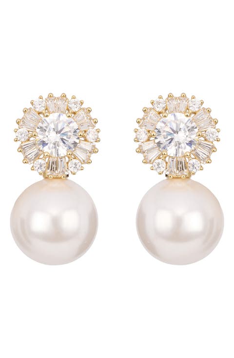 Cubic Zirconia & Faux Pearl Drop Earrings