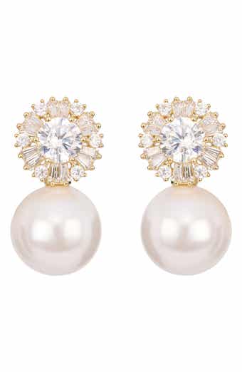 Cubic Zirconia & Faux Pearl Drop Earrings