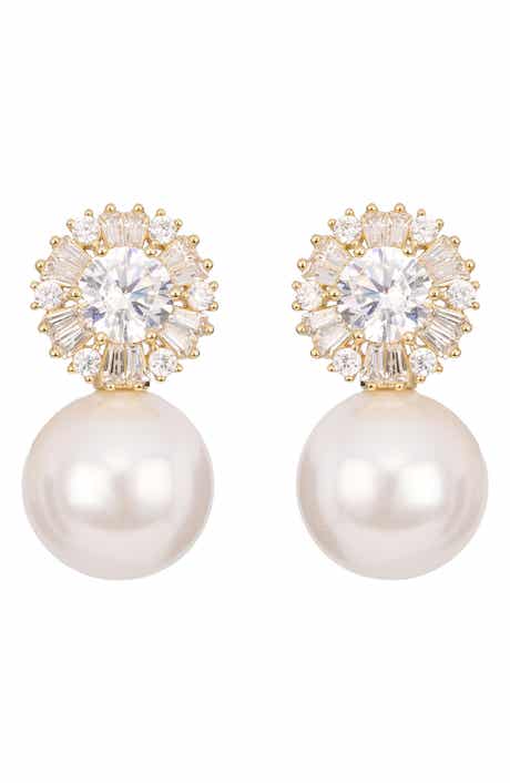 Cubic Zirconia & Faux Pearl Drop Earrings