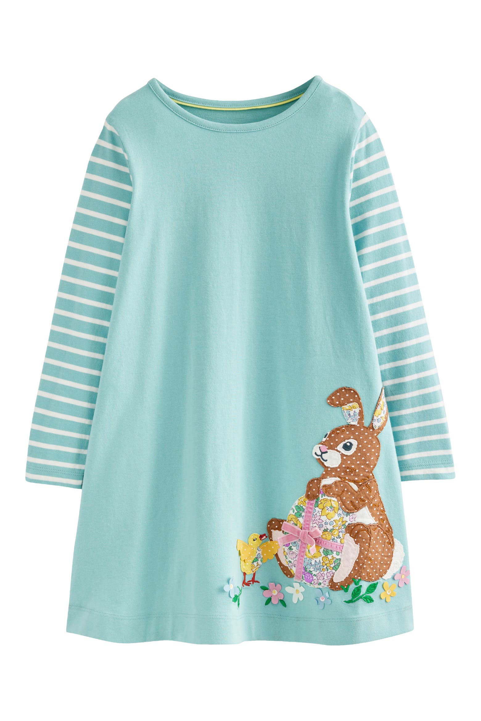 Embroidered Rabbit Chicks Mini Boden Kids' Bunny & Egg Appliqué Long Sleeve Cotton Dress (Women ...