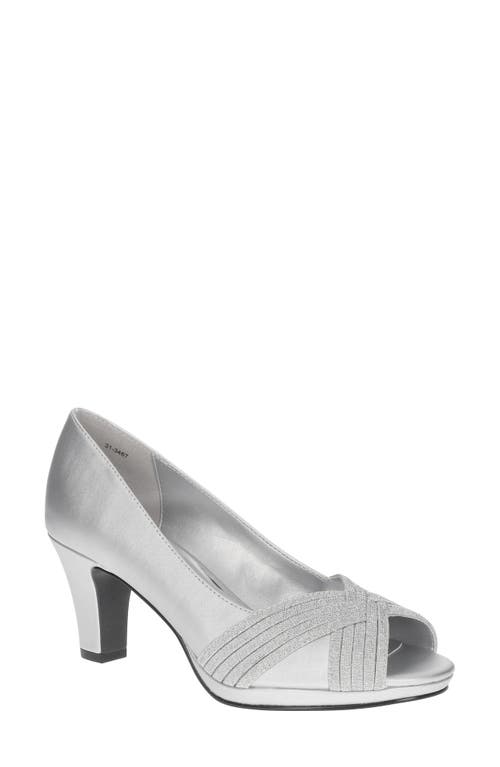 EASY STREET Lavish Peep Toe Pump in Silver Satin 