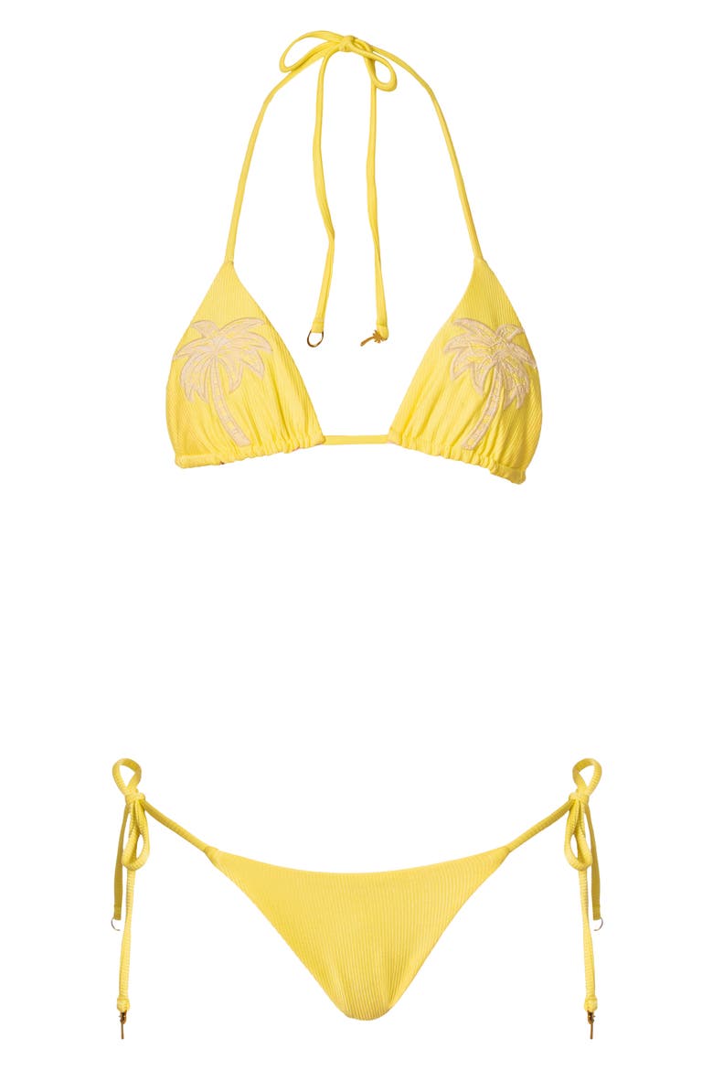 Golden Ray Balmy Embroidered Triangle Bikini Top, Alternate, color, LT/PASTEL YELLOW