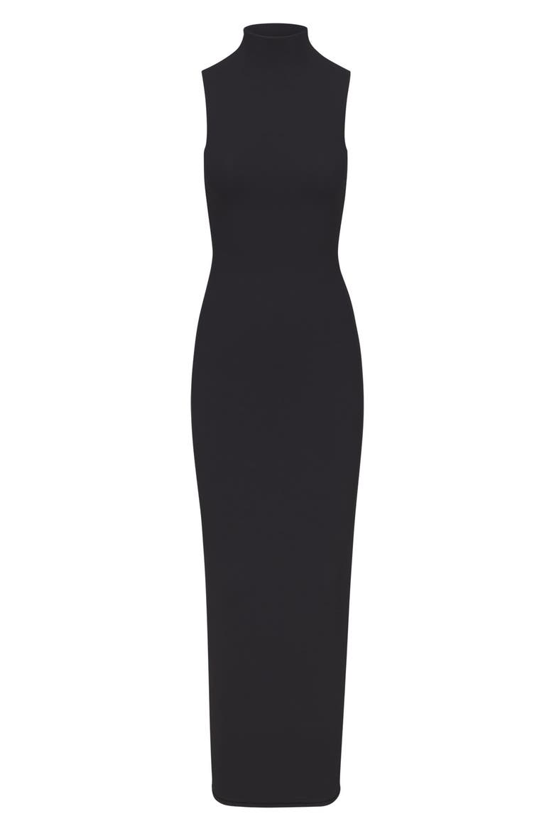fits everybody sleeveless mock neck dress Solid Sleeveless Mock Neck Bodycon Maxi Dress Black / M