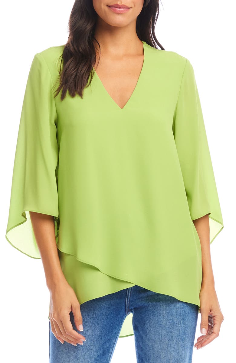 Karen Kane Asymmetric Hem Crepe Top, Main, color, Kiwi