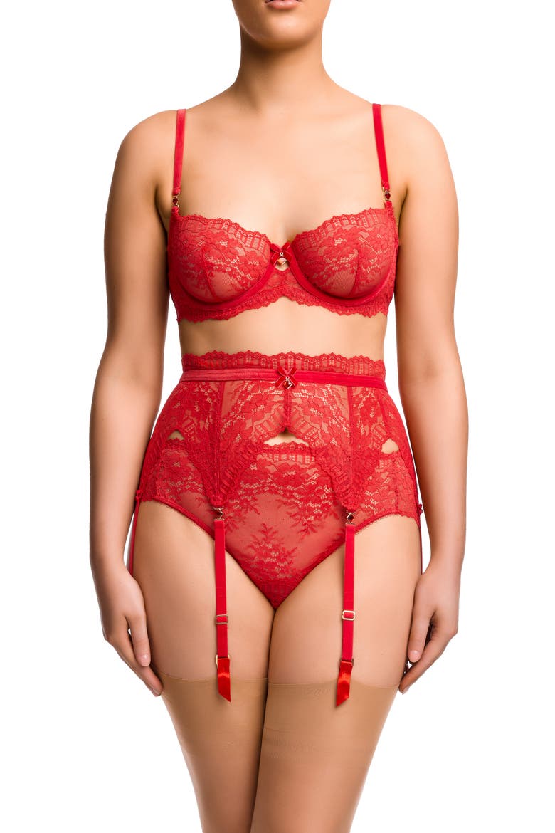 Floradora Lace Garter Belt, Alternate, color, FLAME