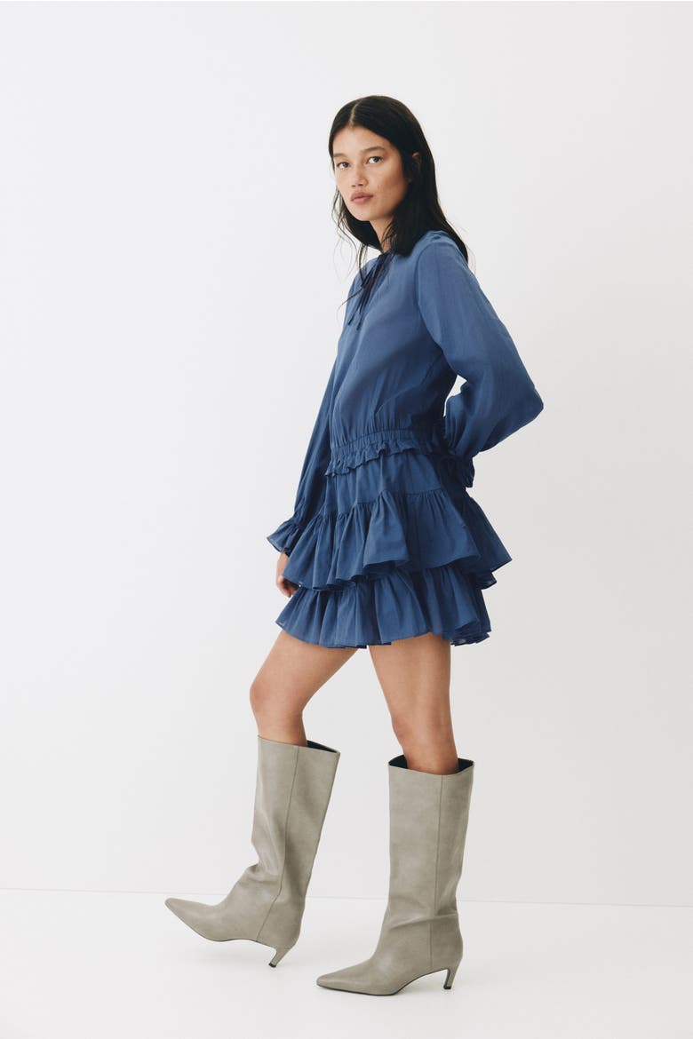 Flounced Cotton Dress, Alternate, color, Dark blue