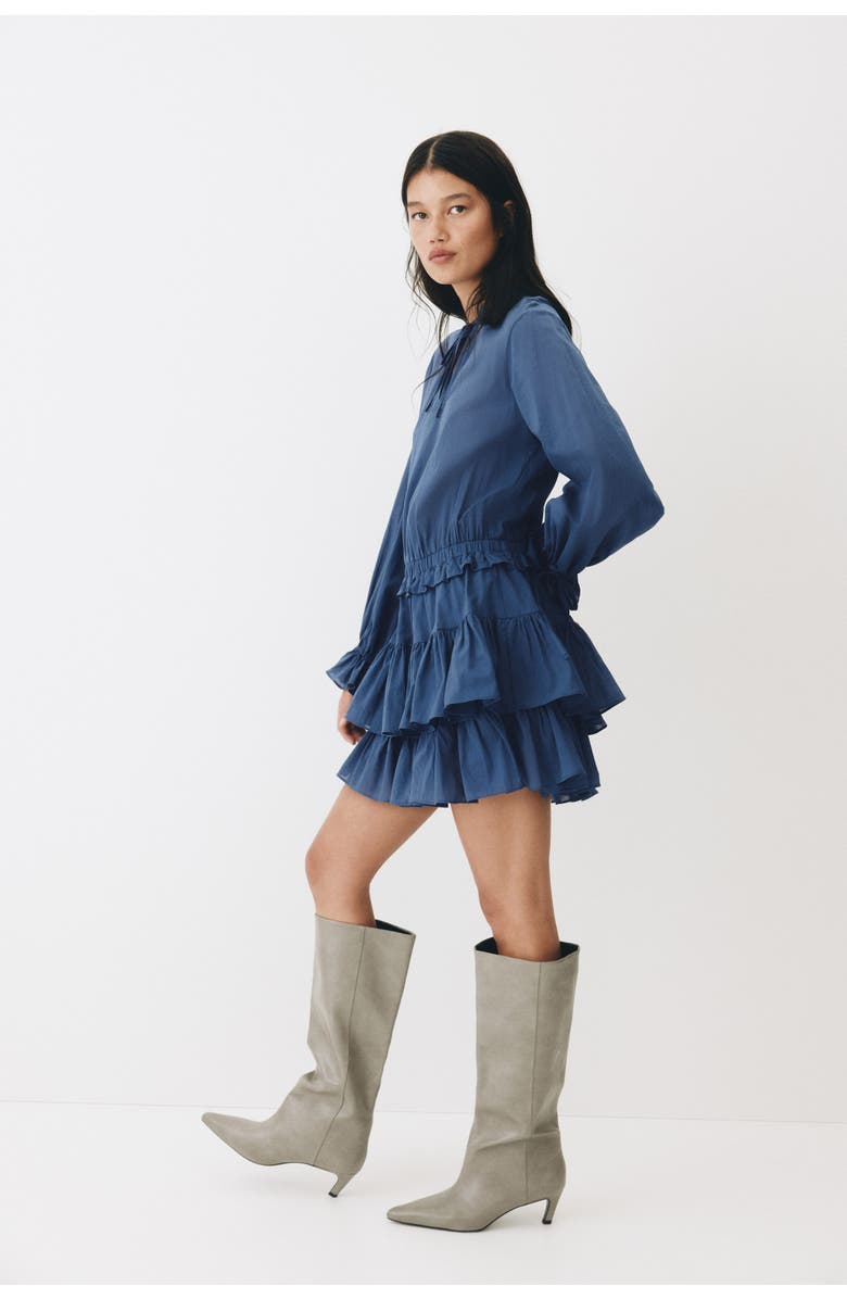 H&M Flounced Cotton Dress, Alternate, color, Dark Blue