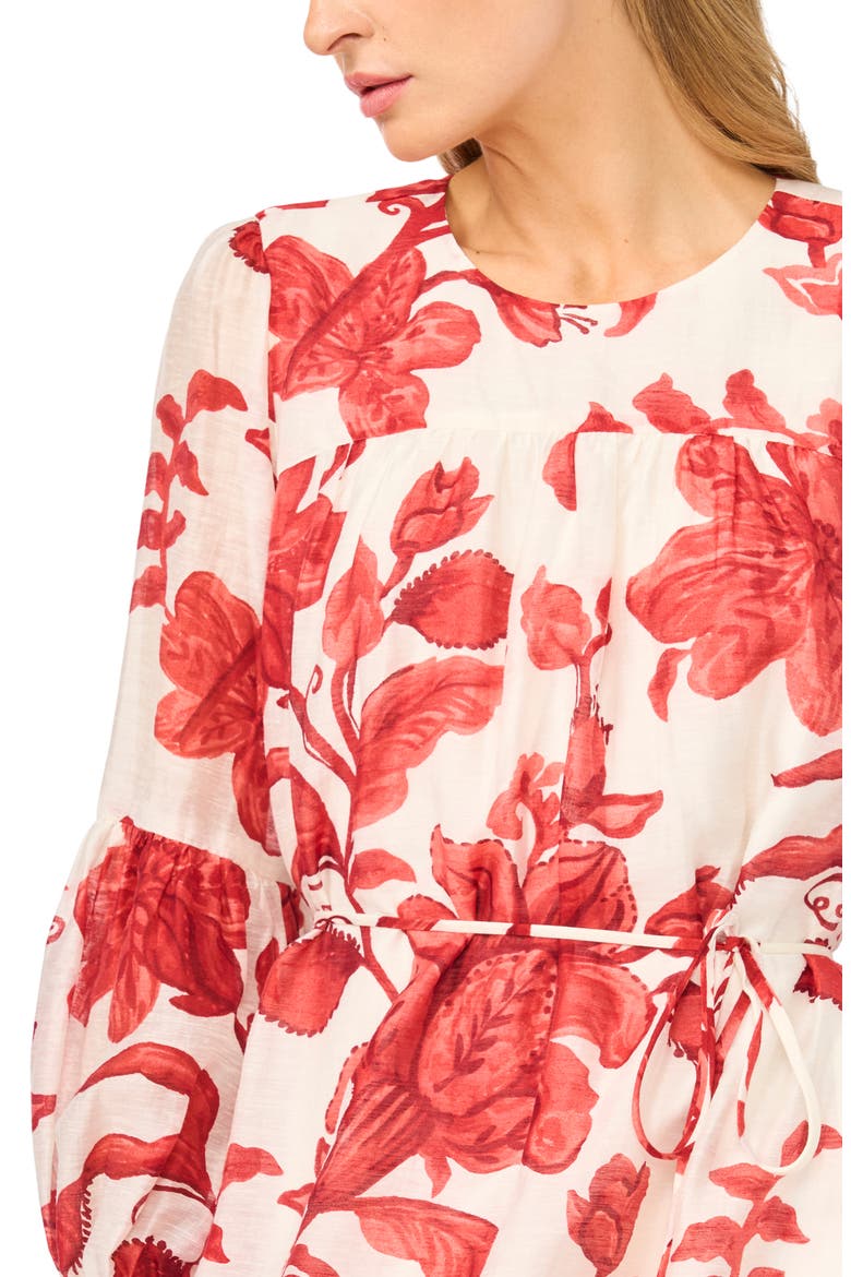 Floral Long Sleeve Dress, Alternate, color, LAVA RED