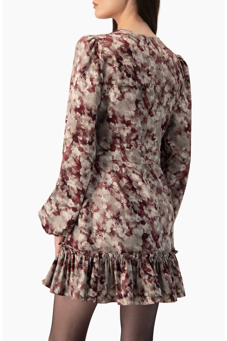 Floral-print Long-sleeve Fit-and-flare Dress, Alternate, color, Grey
