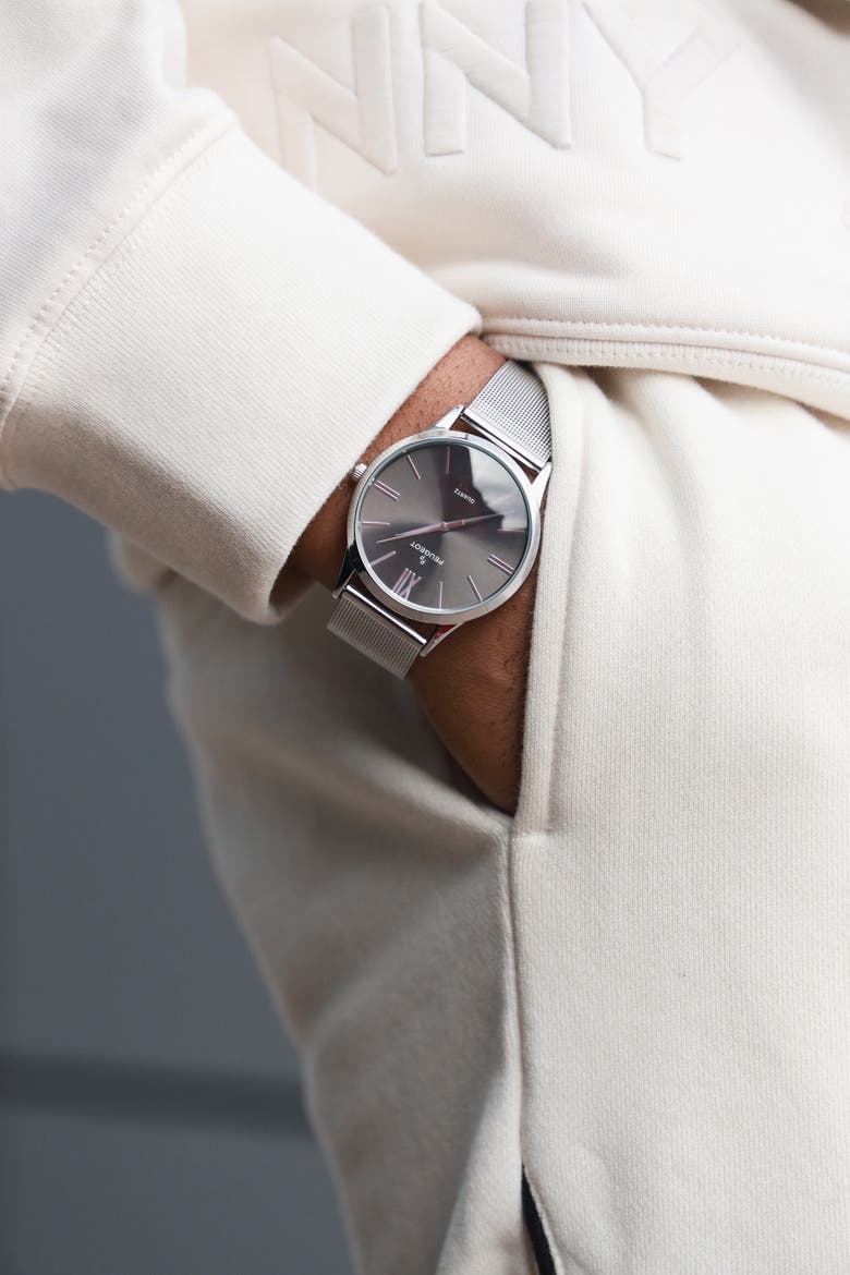 Minimalist Clean Dial Steel Mesh Bracelet Watch - 40MM, Alternate, color, Grey