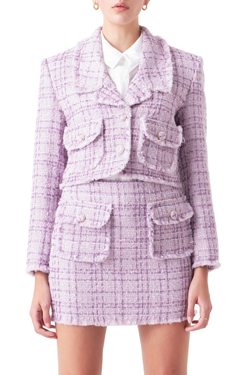 Endless Rose Tonal Bouclé Tweed Blazer, Main, color, Purple
