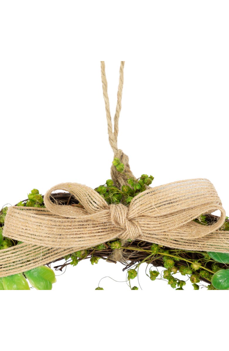 Northlight Floral Grapevine Small Artificial Wreath with Sisal Rabbit - 11" - Green and Pink, Alternate, color, Brown