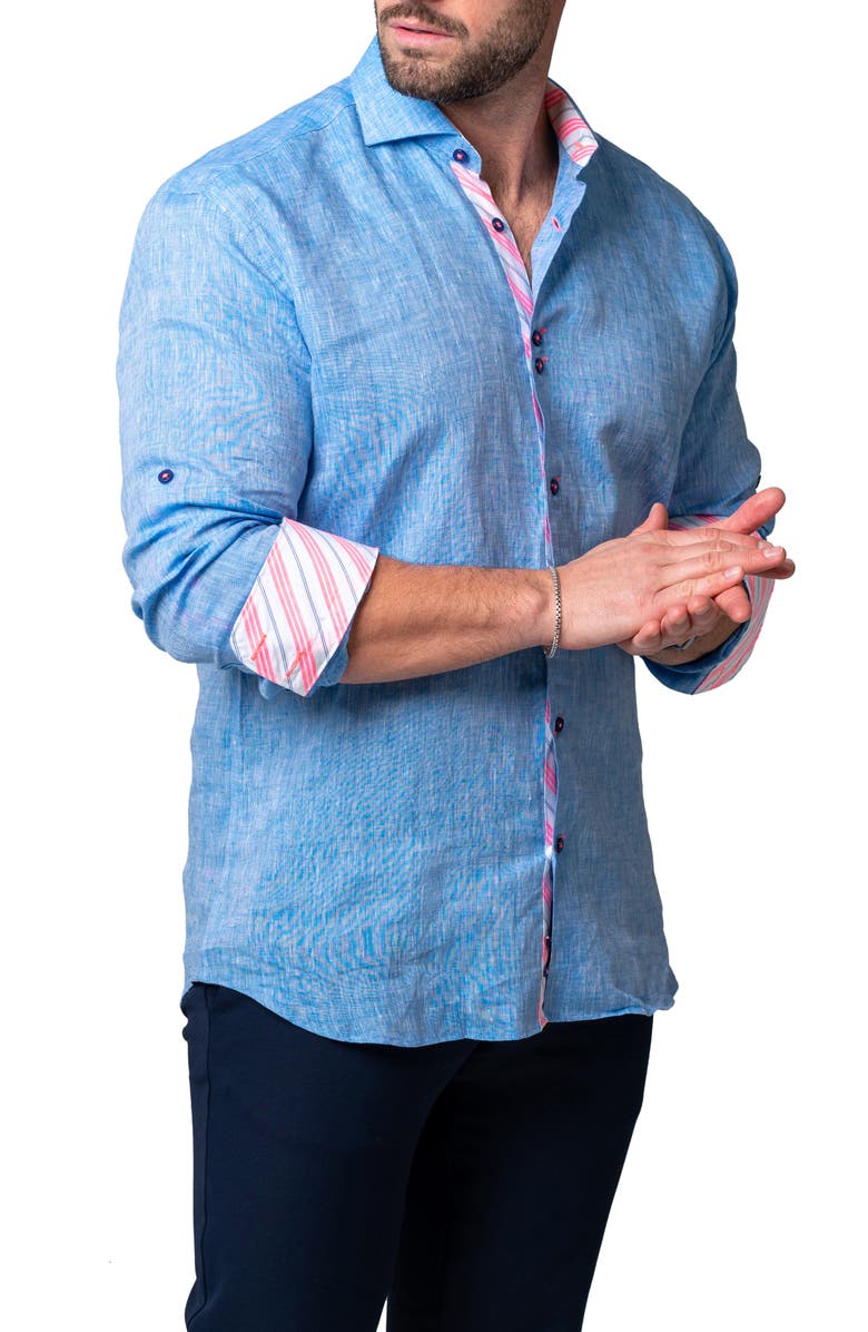 Maceoo Einstein Lenny Blue Stretch Button-Up Shirt, Alternate, color,