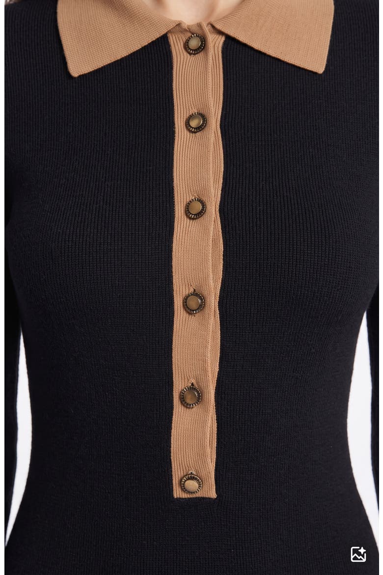 Contrast Collar Sweater Dress, Main, color, BLACK CARMEL