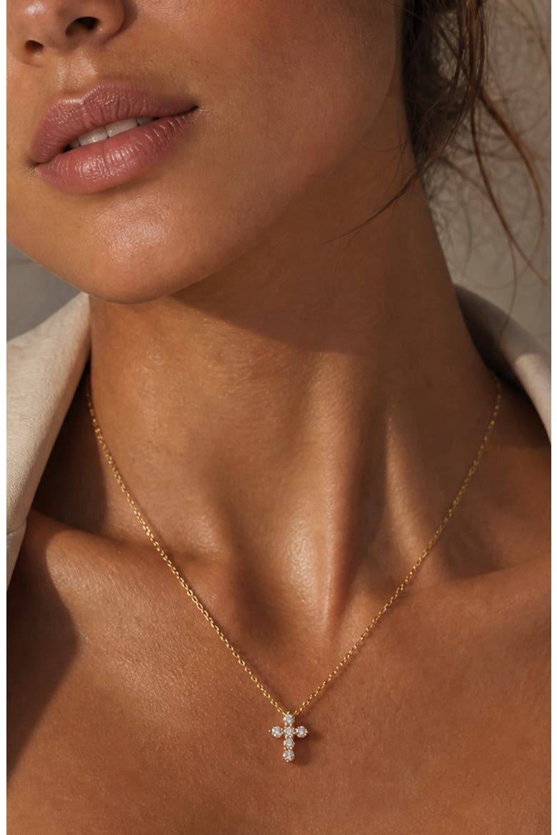 Mini Bella Pavé Cross Pendant Necklace, Alternate, color, GOLD