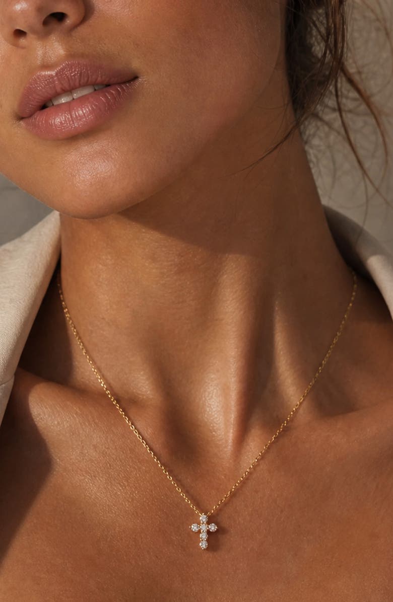 The M Jewelers Mini Bella Pavé Cross Pendant Necklace, Alternate, color, Gold