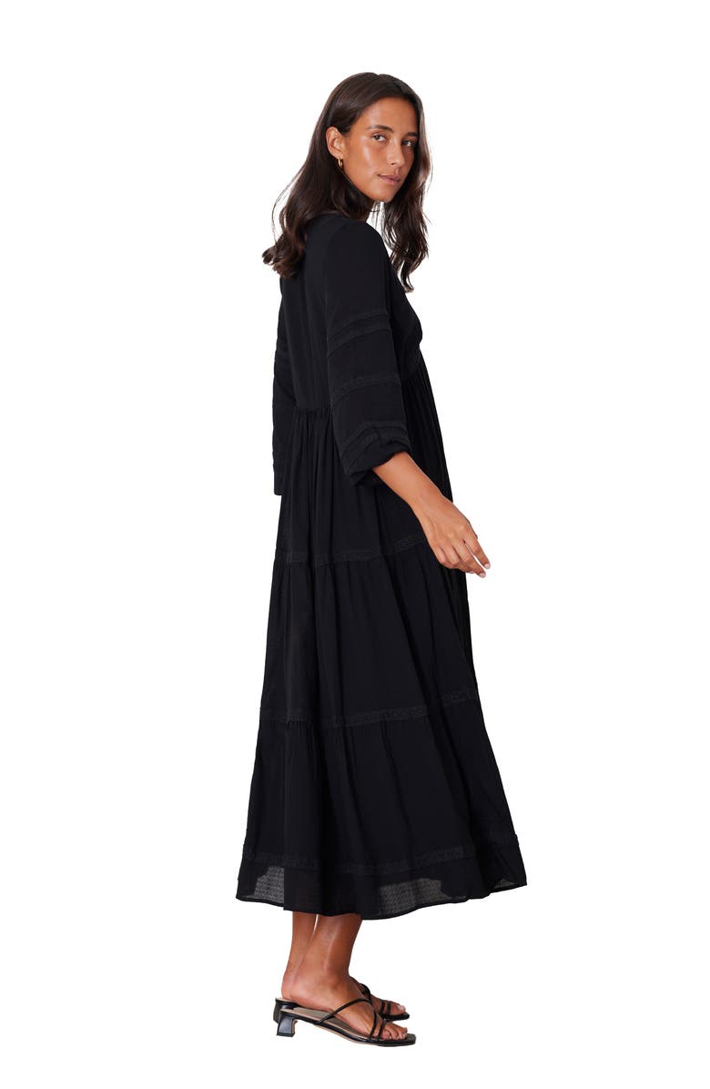 Paneros Clothing Magnolia Lace Inset Midi Dress, Alternate, color, Black