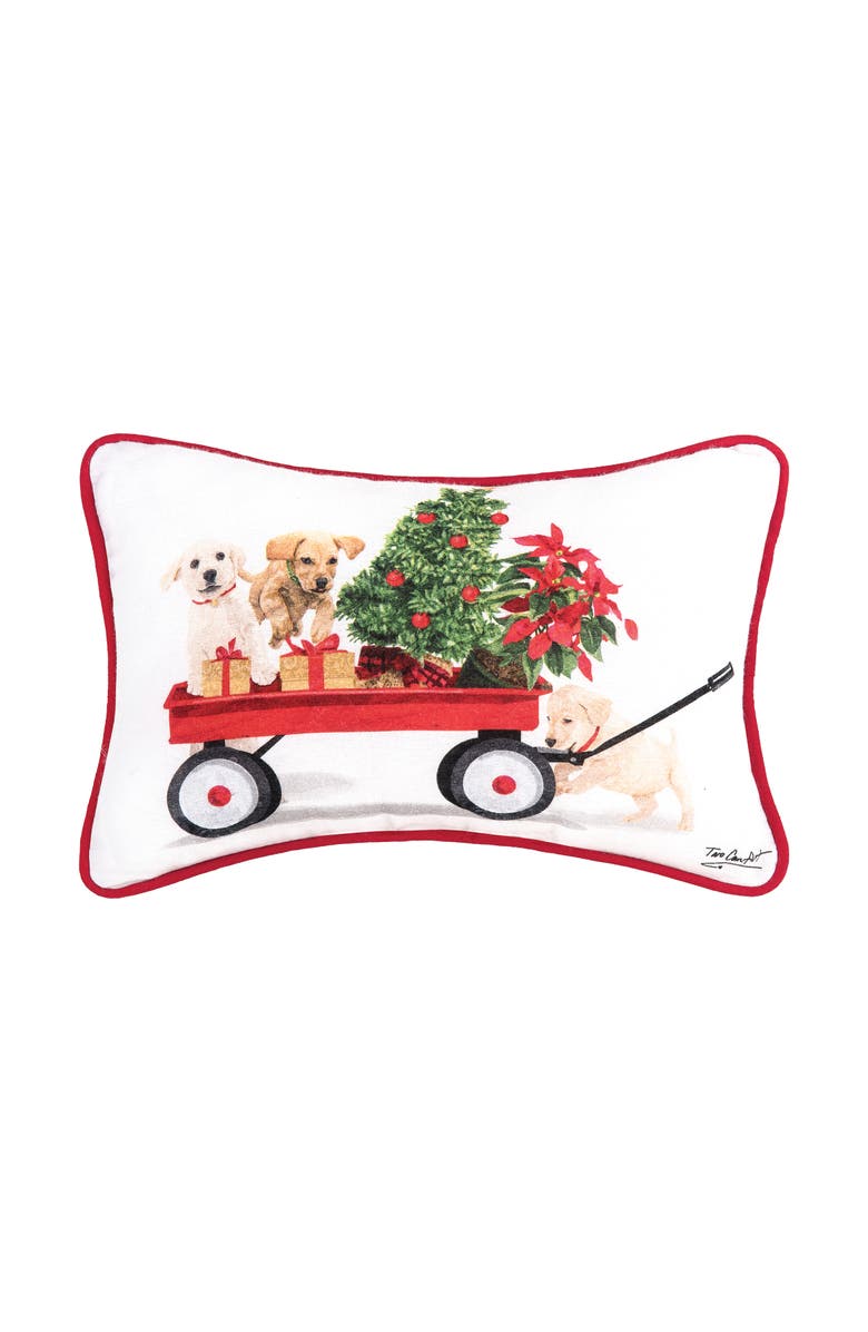 C&F Home Puppy Wagon Printed Small Christmas Accent Pillow, 8" x 12", Main, color, 