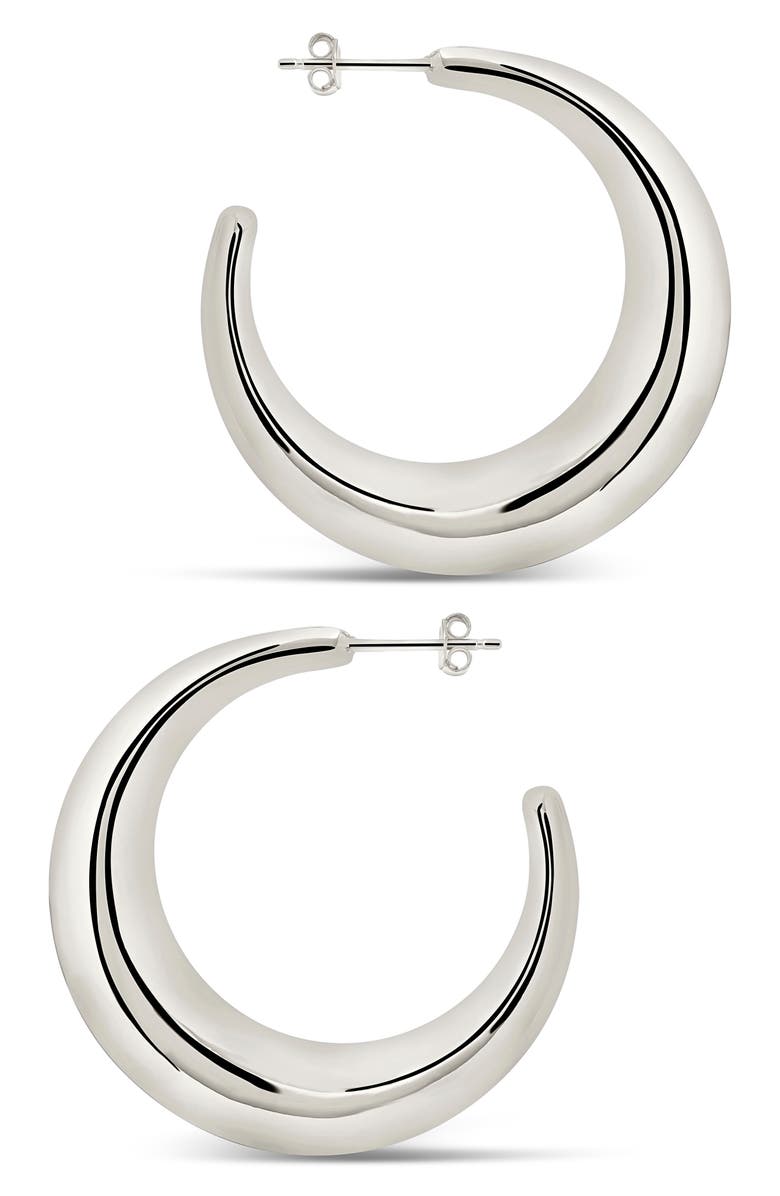 Sterling Forever Trixie Tapered Hoop Earrings, Main, color, 
