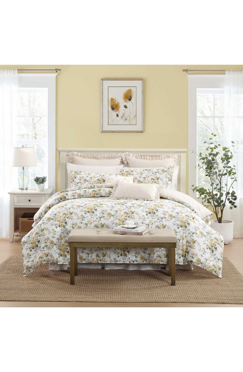 Laura Ashley Roses 7-Piece Cotton Comforter Set, Alternate, color, Gold/ Green