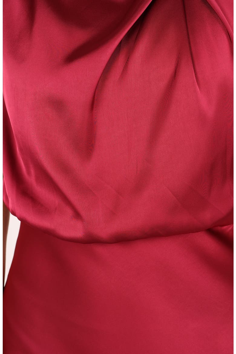 Annabelle Asymmetric Halter Neck Satin Minidress, Alternate, color, BERRY