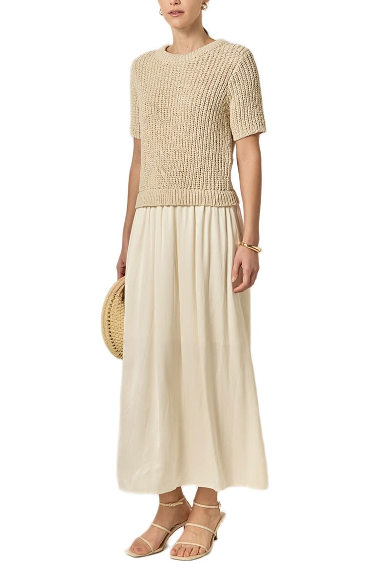 Mixed Media Cotton Blend Dress, Alternate, color, CREAM