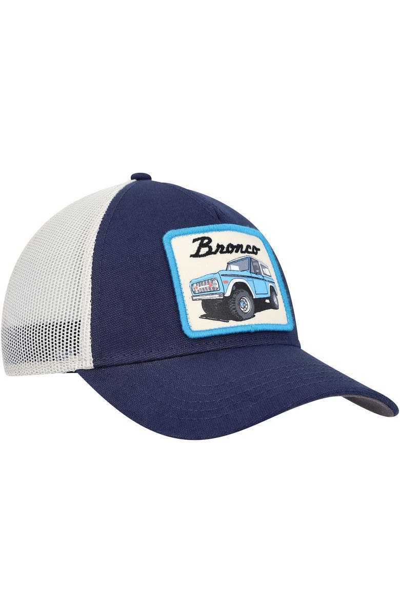 American Needle Men's American Needle Navy Bronco Valin Trucker Snapback Hat, Alternate, color, 