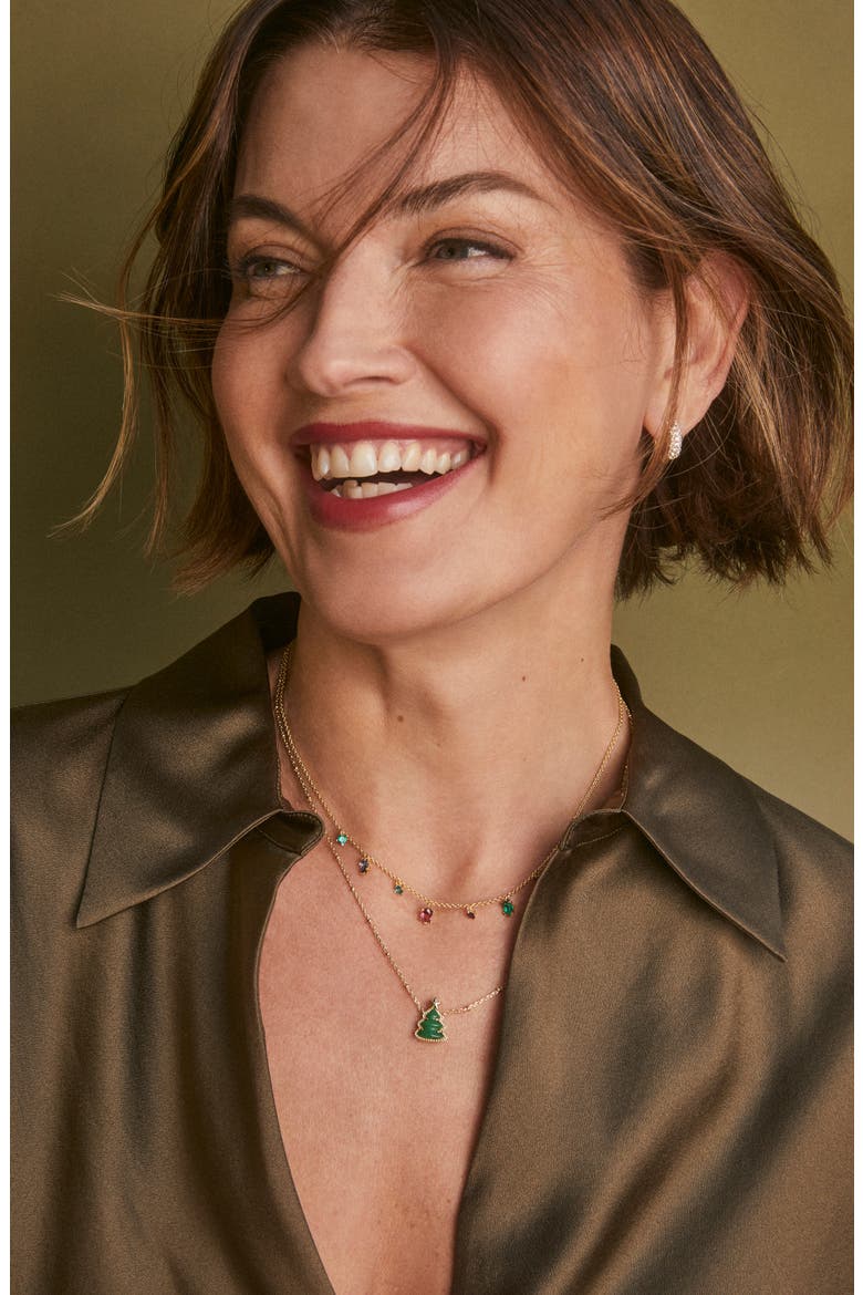 Holiday Tree Short Pendant Necklace, Alternate, color, GOLD GREEN QUARTZITE
