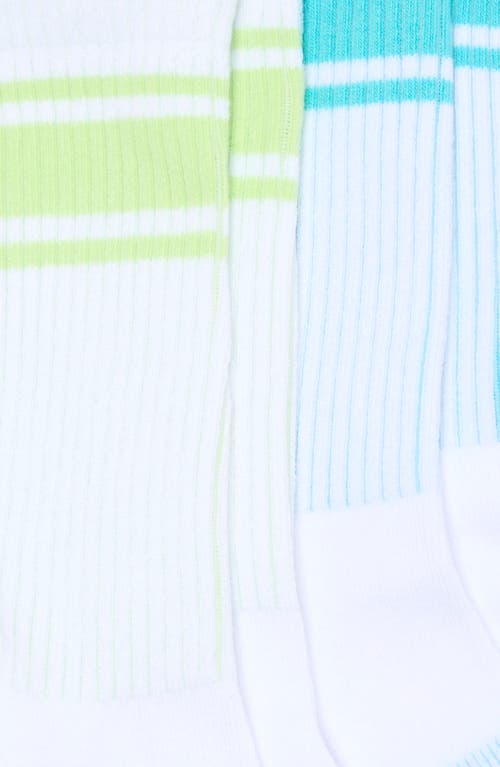 Zella Girl Kids' Peek-a-boo Assorted 3-pack Stripe Scallop Crew Socks In Purple Sugar- Multi Pack
