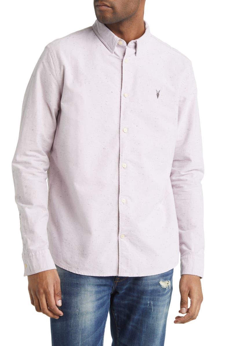 AllSaints Childers Relaxed Fit Organic Cotton Button-Up Shirt, Main, color, Ash Pink