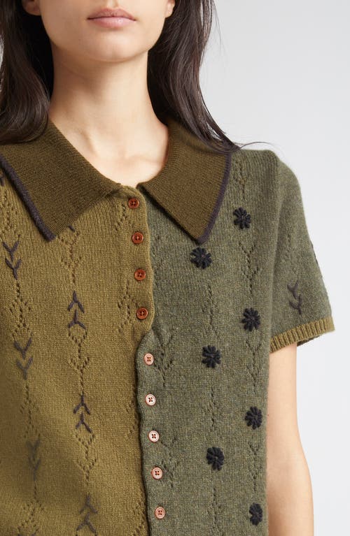 Yanyan Daisy Colorblock Short Sleeve Lambswool Cardigan In Multi