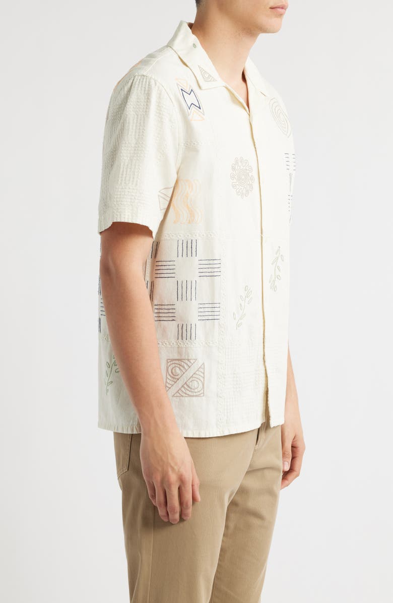 Wax London Didcot Doodle Embroidered Camp Shirt, Alternate, color, Ecru / Multi