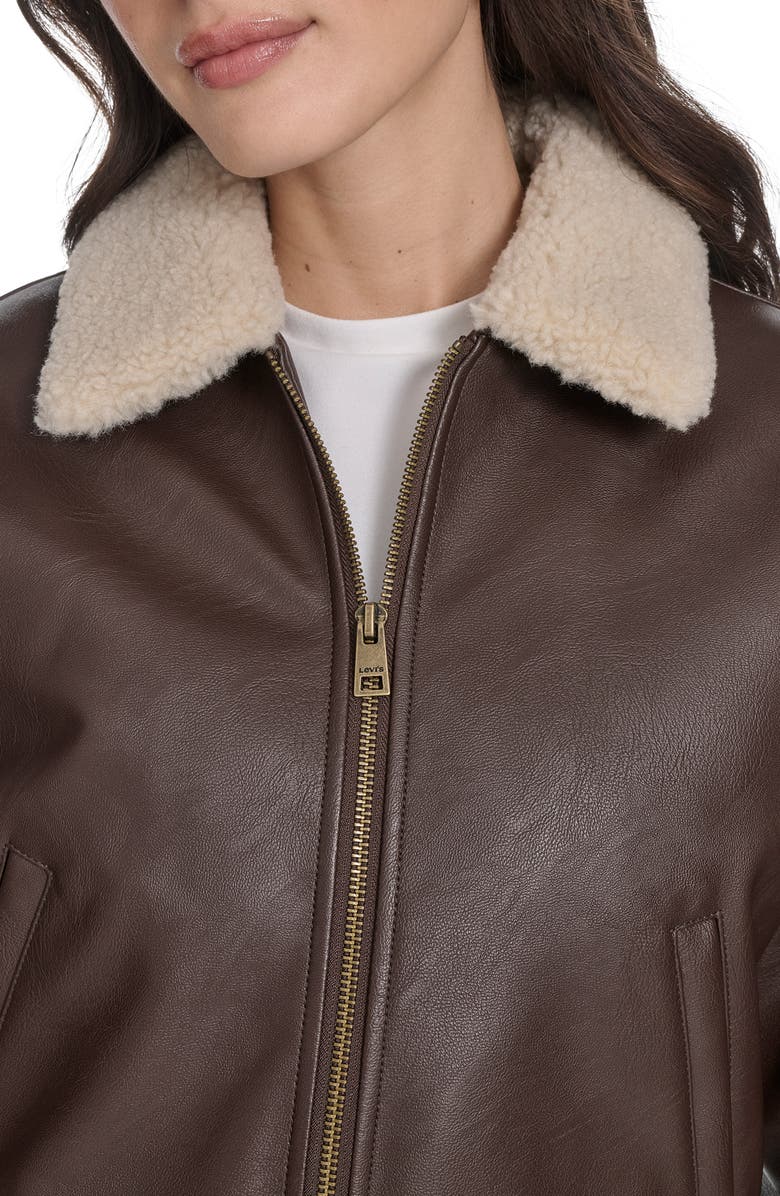 Levi's Faux Leather Bomber Jacket with Faux Shearling Collar, Alternate, color, Brown