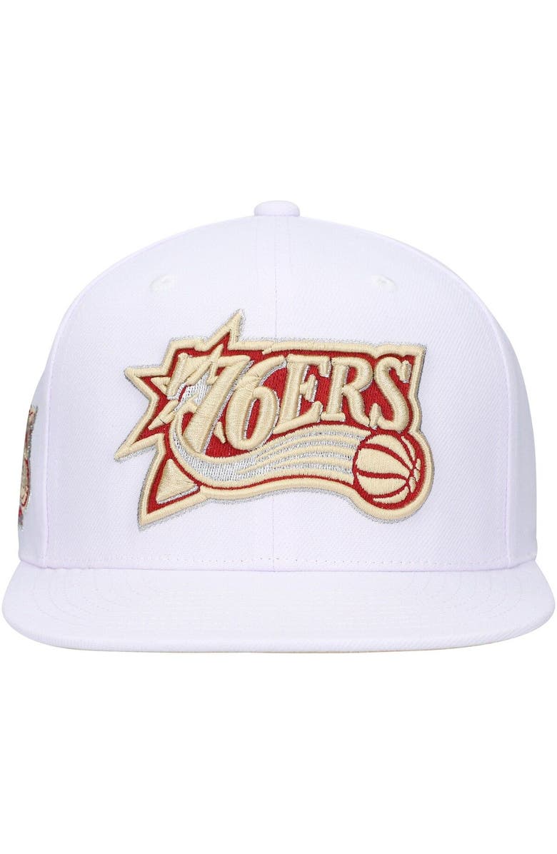 Mitchell & Ness Men's Mitchell & Ness  White Philadelphia 76ers Hardwood Classics SOUL Snapback Hat, Alternate, color, 