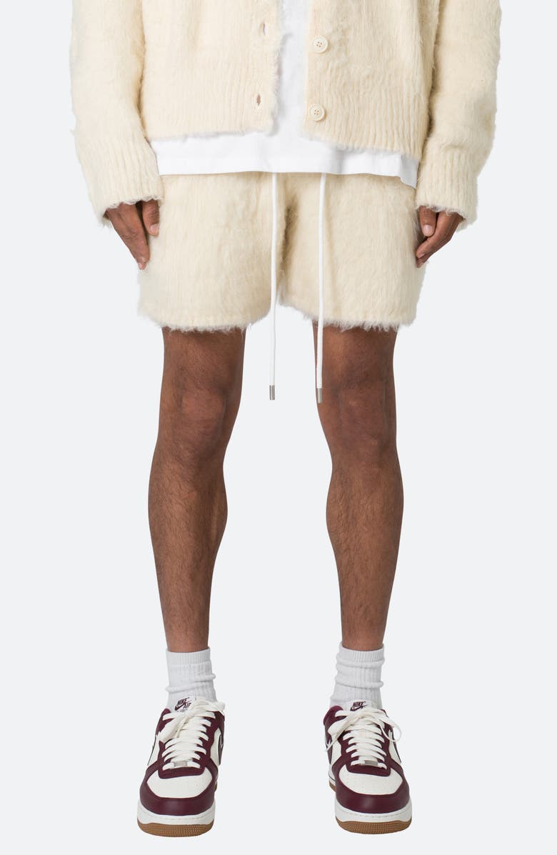 mnml Fuzzy Sweat Shorts, Main, color, Off White