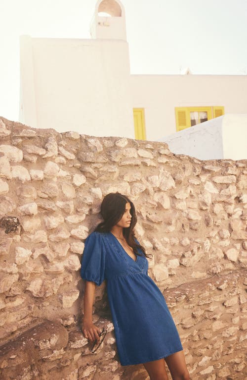 Next Puff Sleeve Denim Minidress In Blue